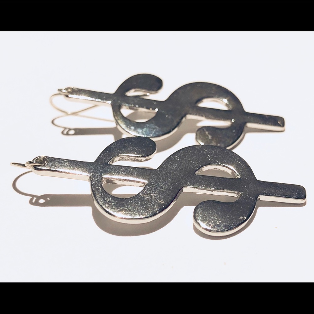 Right On The Money Silver Dollar Sign Earrings
